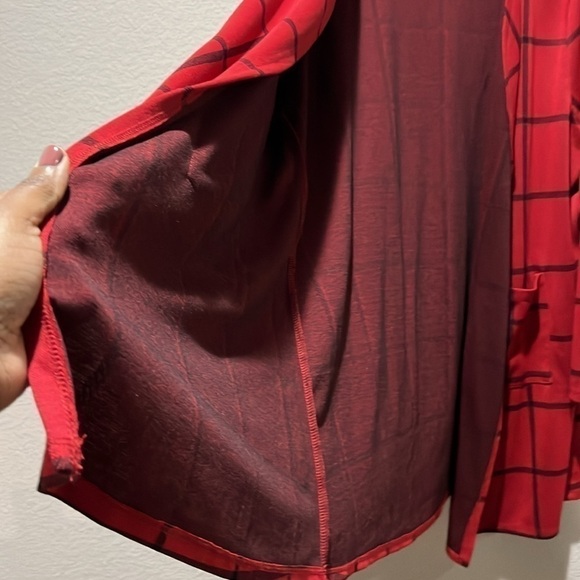 Olivia Blu Cardigan Sweater Womens 3X Red Window Pane Print Open Front Knit - Picture 5 of 8